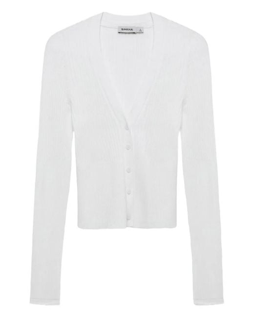 Jonathan Simkhai White Ailany Ribbed Button-Front Cardigan