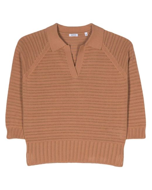 Aspesi Brown Pointelle-knit Polo Shirt