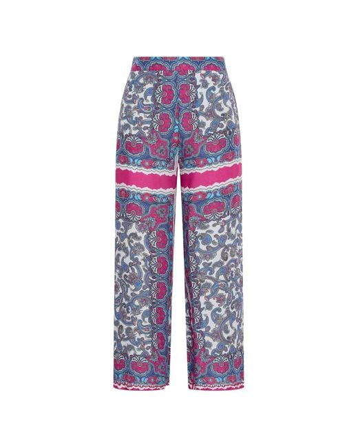 Maliparmi Blue Pantalon Ample À Imprimé Cachemire
