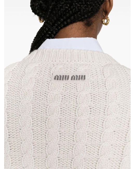 Miu Miu White Cable-knit Cashmere Cardigan
