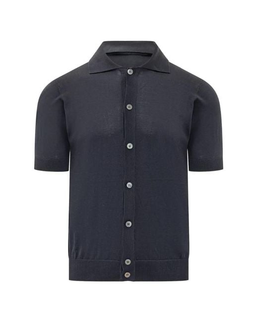 FILIPPO DE LAURENTIIS Blue Short-Sleeve Knitted-Shirt for men
