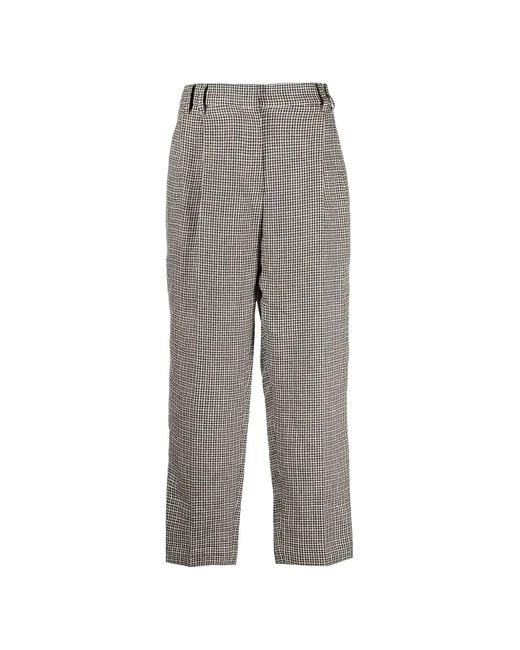 Brunello Cucinelli Gray Houndstooth-Pattern Pleated Trousers