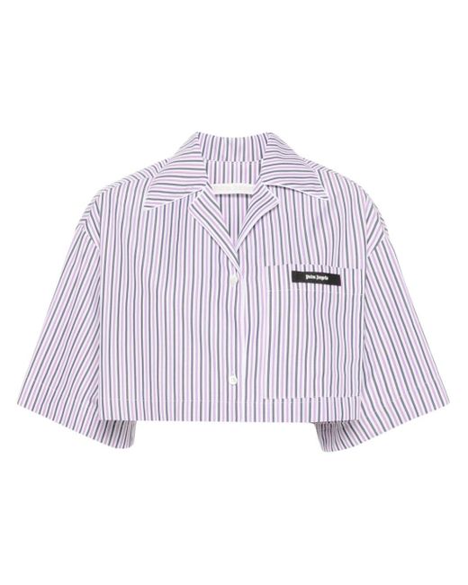 Palm Angels Purple Logo-tag Cropped Striped Shirt
