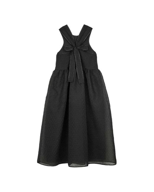 CECILIE BAHNSEN Black Dora Bow-Detail Cloqué Dress