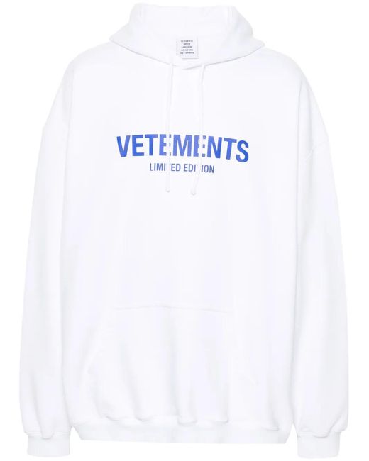 Vetements White Logo-Print Cotton-Blend Hoodie