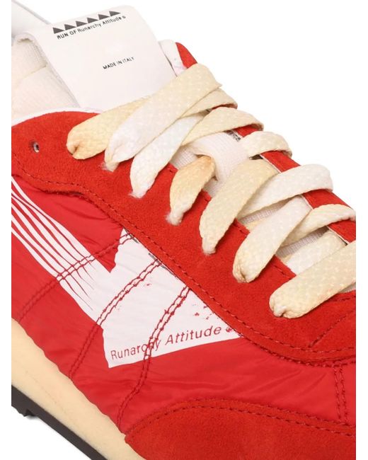 RUN OF Red Suede Logo-Detail Sneakers for men