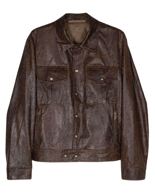 Salvatore Santoro Brown Snakeskin-effect Leather Jacket for men
