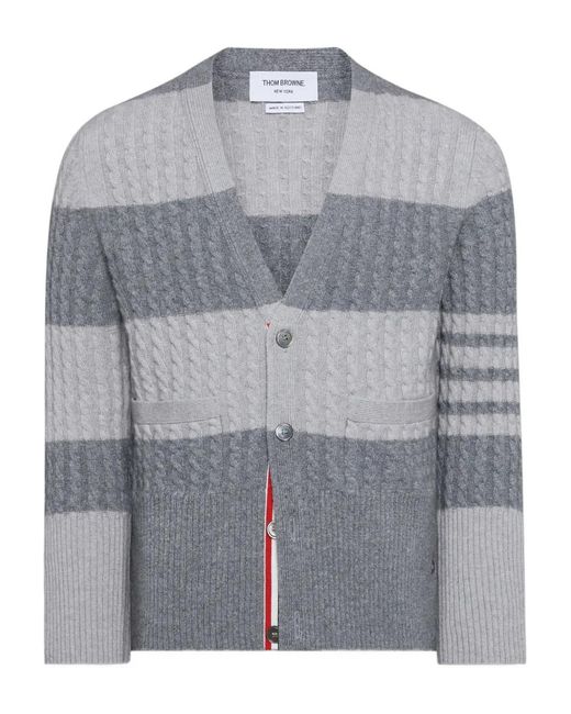 Thom Browne Gray Cardigan À 4 Bandes Signature for men