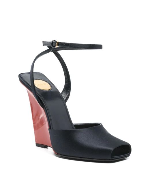 Saint Laurent Black 115Mm La Scandale Wedge Sandals