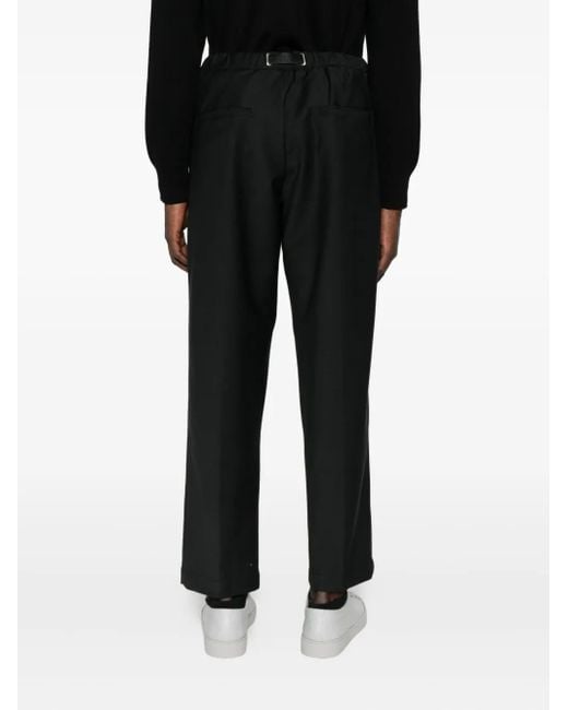 White Sand Black Elastic-waistband Buckled Straight-leg Trousers for men