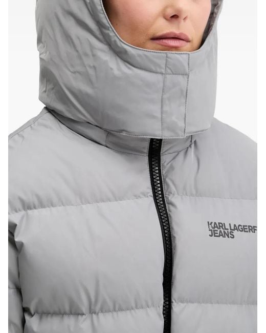 Karl Lagerfeld Gray Hooded Belted Puffer Jacket