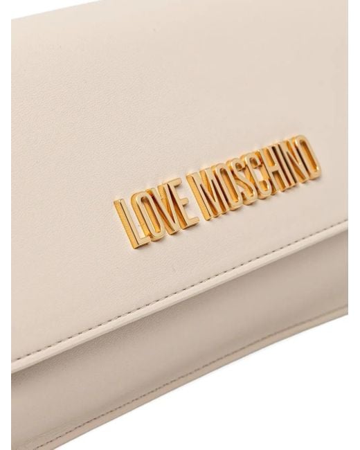 Love Moschino Natural Kleine Schultertasche mit Logo-Schild