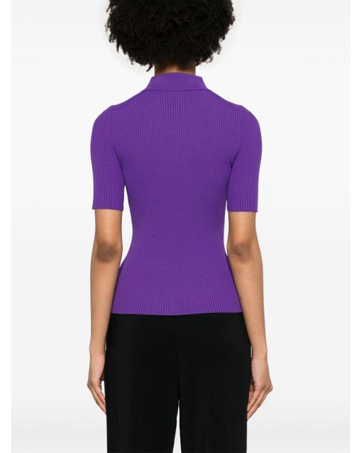 Theory Purple Knitted Ribbed Polo Top