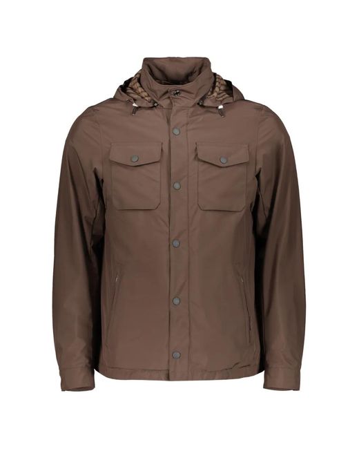 Moorer Brown Hooded Press-Stud Jacket for men