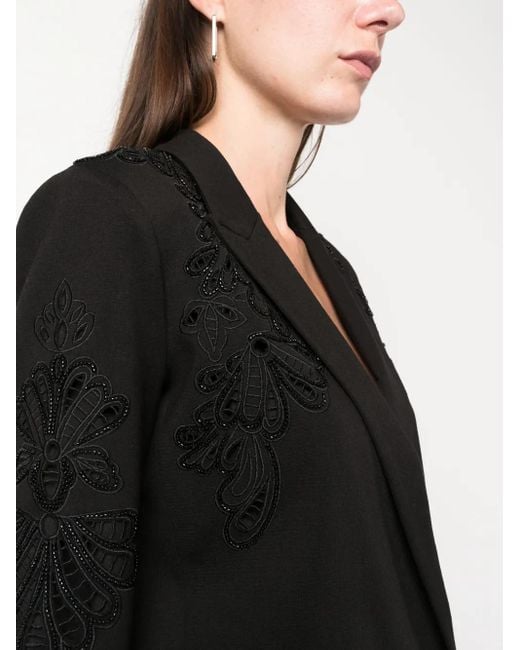 Twinset Black Floral-Embroidered Double-Breasted Blazer