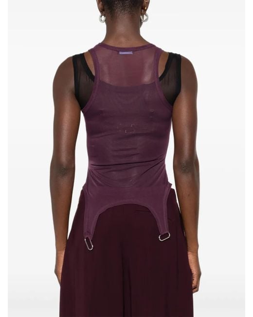 Mugler Purple Mesh Layered Bodysuit