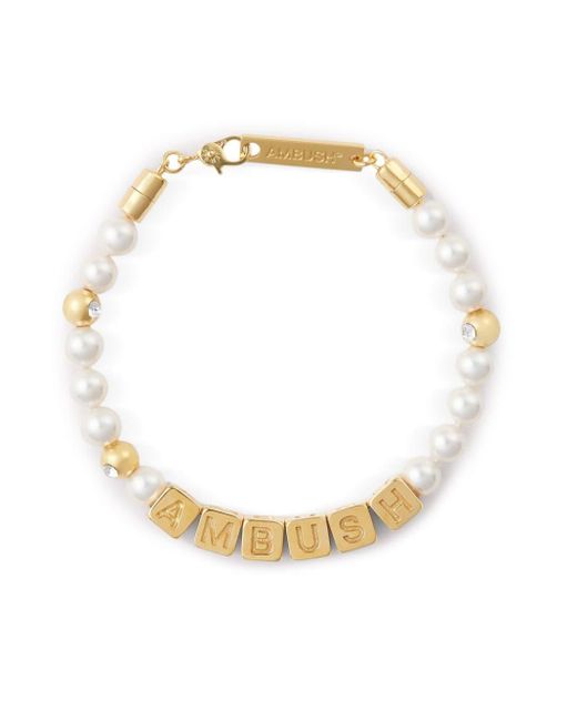 Ambush Metallic Letterblock Pearl-embellished Bracelet