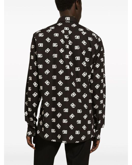 Camicia Con Stampa Dg di Dolce & Gabbana in Black da Uomo