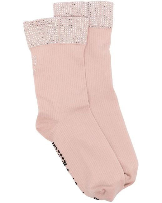 Wolford Pink X Sergio Rossi Crystal-Studded Socks