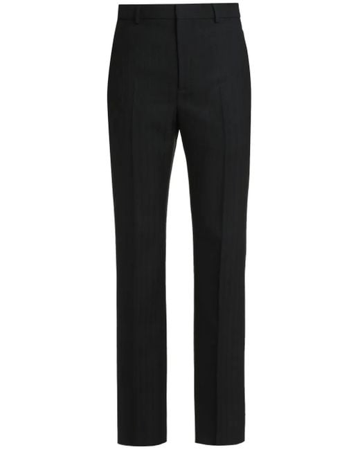 Saint Laurent Black Pressed-Crease Pleated Straight-Leg Trousers for men