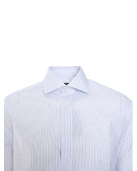 Corneliani White Striped Button-Up Shirt for men