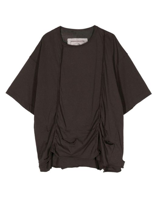 Ziggy Chen Black Ruched-detail Drop-shoulder T-shirt for men