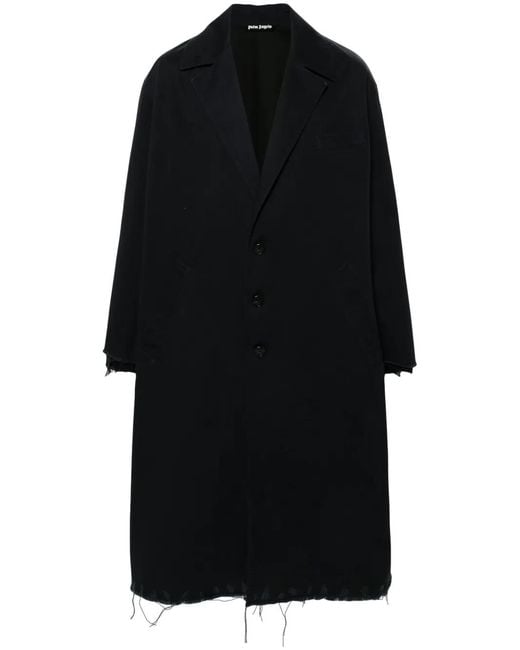 Palm Angels Black Single-Breasted Twill Coat for men