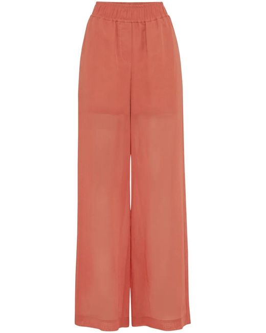 Brunello Cucinelli Orange Semi-Sheer Wide-Leg Trousers