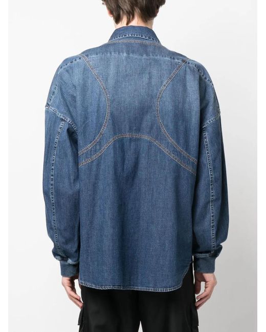 McQueen Blue Long-Sleeved Buttoned Denim Shirt for men