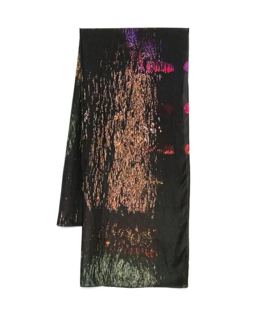 Yavi Black Firework-Print Silk Scarf