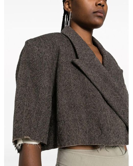 Uma Wang Black Herringbone-Pattern Wool Cropped Blazer