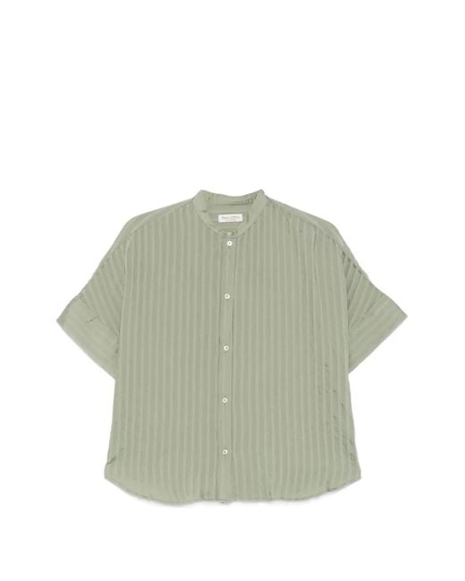 Marc O' Polo Green Vertical-Stripe Band-Collar Shirt