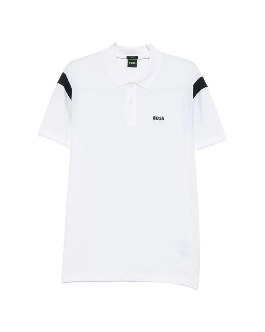 Boss White Logo-Print Polo Shirt for men