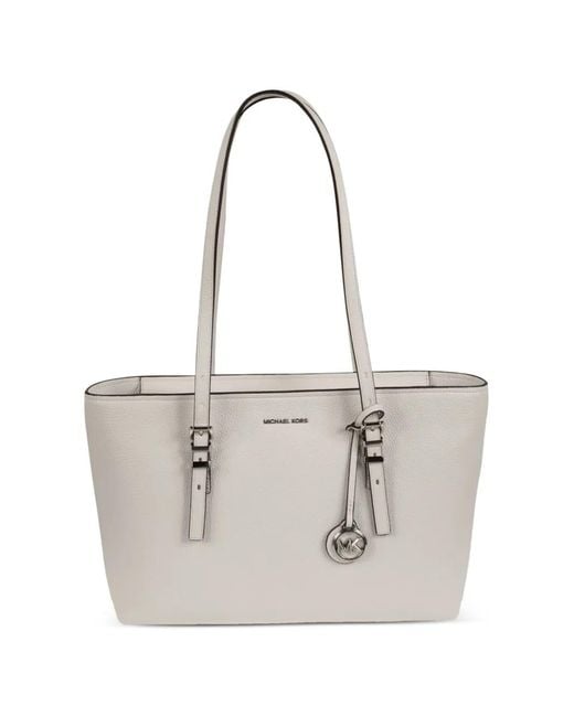 Michael Kors White Buckle Leather Tote Bag