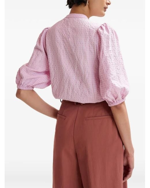 Essentiel Antwerp Pink Floral-Pattern Puffed-Sleeve Shirt