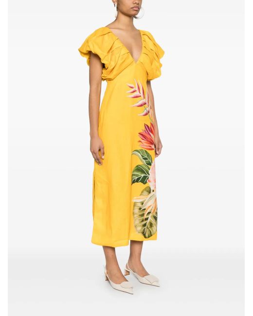 FARM Rio Spring Awakening Midi Dress in Yellow | Lyst