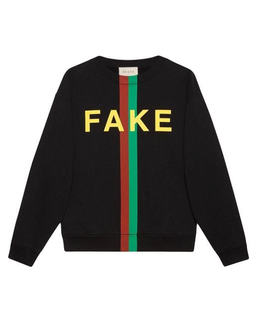 Felpa con stampa 'Fake/Not' di Gucci in Black da Uomo