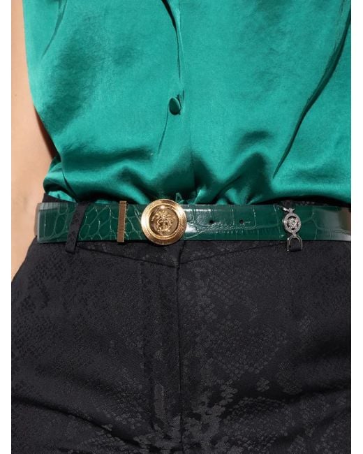Versace Green Medusa Biggie Croc-Effect Belt 3 Cm