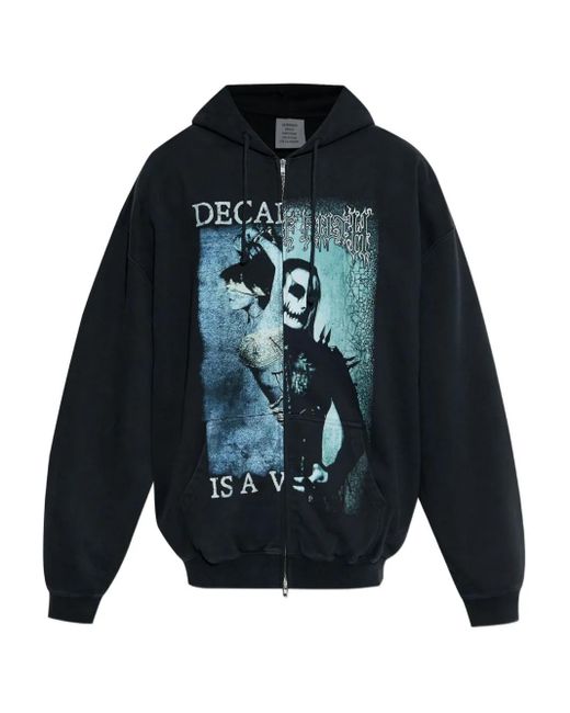 Vetements Blue Graphic-Print Zip-Up Hoodie
