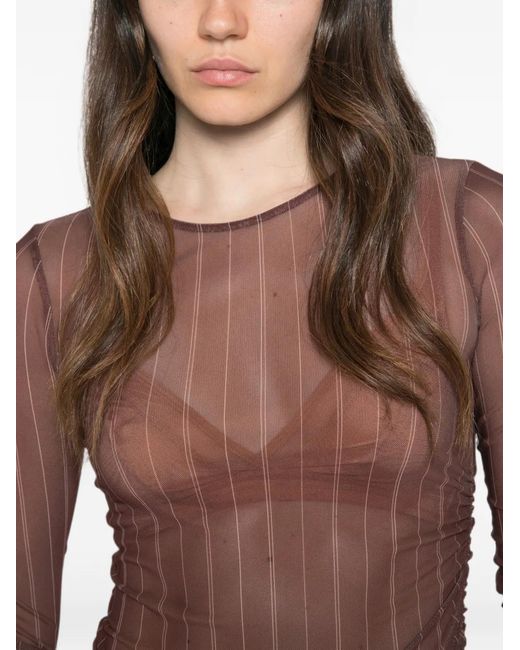 Patrizia Pepe Brown Pinstripe Tulle Top
