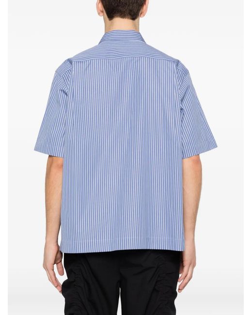 Sacai Blue Striped-Pattern Short-Sleeve Shirt for men