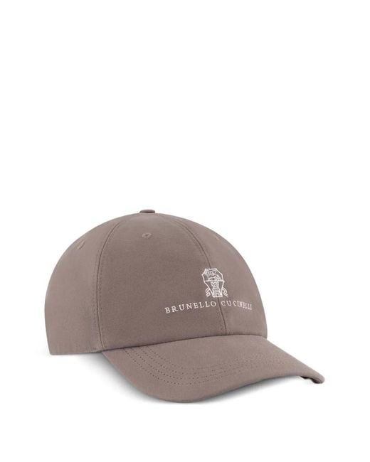 Brunello Cucinelli Brown Embroidered-Logo Baseball Cap for men