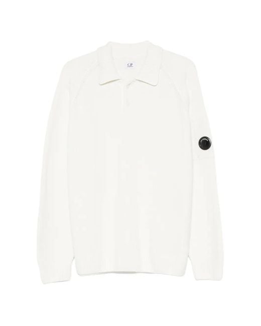 C P Company White Polo En Maille À Design Côtelé for men