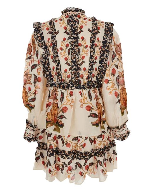 Farm Rio Natural Floral-Print Mini Dress