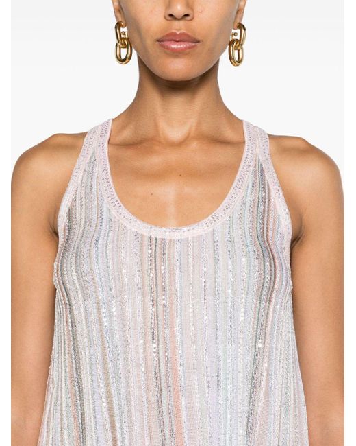 Missoni White Sequined Striped Tank Top