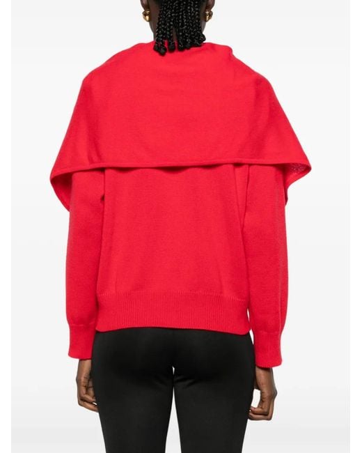 TOVE Red Malia Draped-Panel Sweater