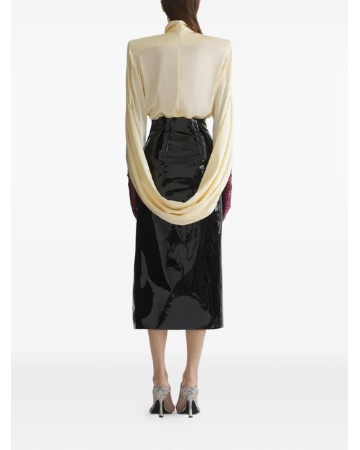 Mugler Black Draped High Neck Top With Concealed Fastening