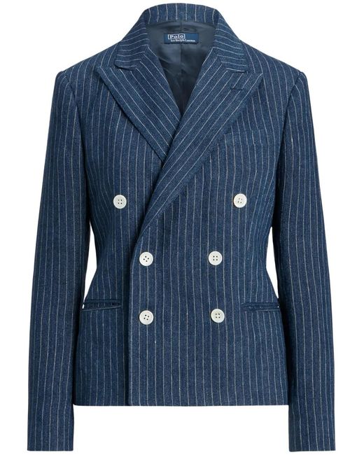 Polo Ralph Lauren Blue Pinstripe-Pattern Long-Sleeve Blazer