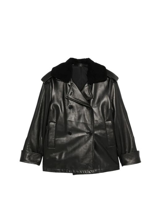 Salvatore Santoro Black Shearling-Collar Double-Breasted Jacket
