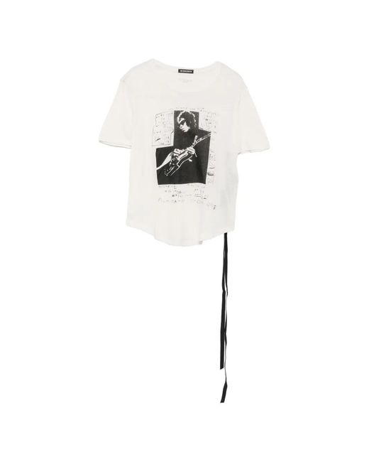 Ann Demeulemeester White Graphic-Print Ribbon-Detail T-Shirt